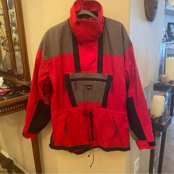 Vintage BOULDER XX GEAR Solar Lock Red Gray Anorak Jacket-Medium-Missing Hoodie - Picture 1 of 10